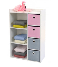 Meuble De Rangement Chambre Enfant Blanche Avec 4 Paniers Rose Et Gris