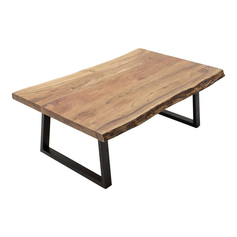 Table basse bois d'acacia massif pieds en métal noir 115x60x45 cm