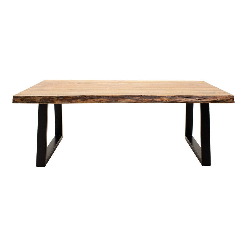 Table basse bois d'acacia massif pieds en métal noir 115x60x45 cm