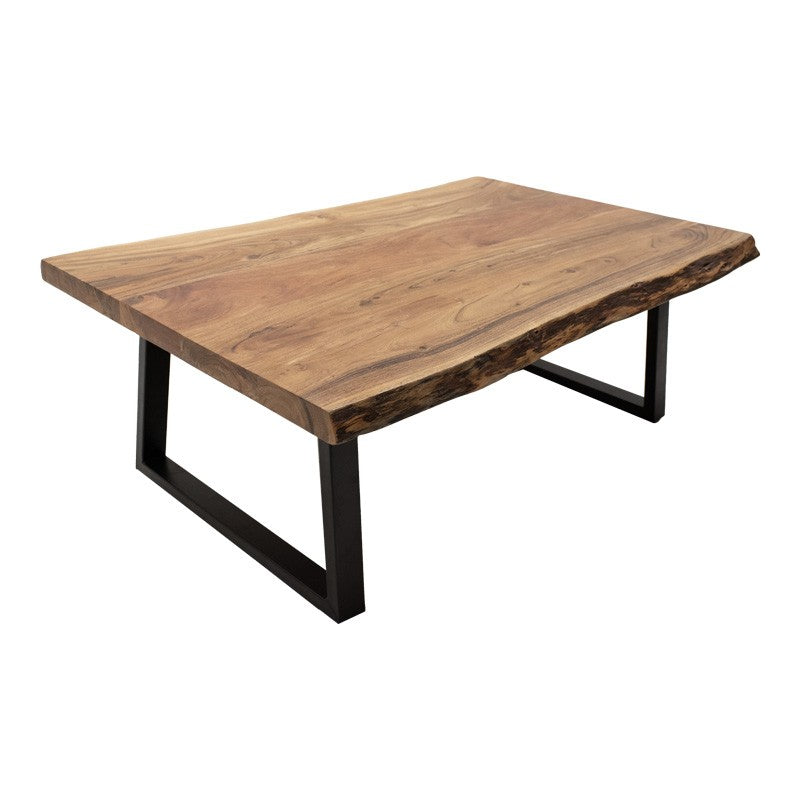 Table basse bois d'acacia massif pieds en métal noir 115x60x45 cm