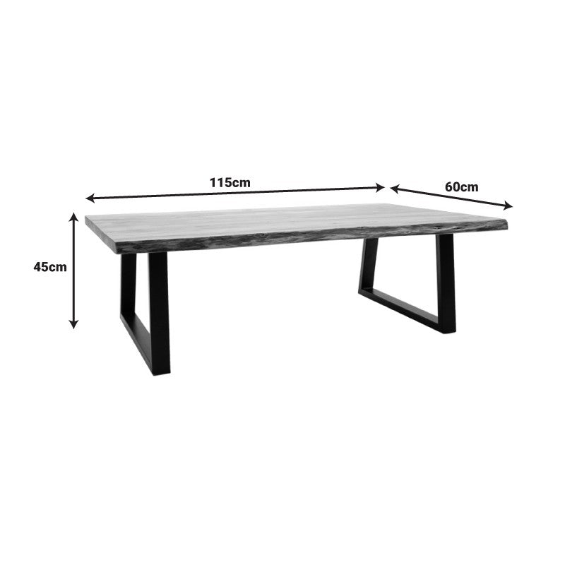 Table basse bois d'acacia massif pieds en métal noir 115x60x45 cm