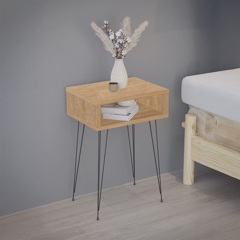 Table de chevet en bois marron pieds métal noir 40x30x59 cm