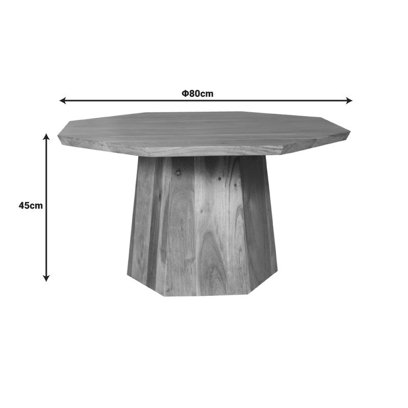 Table basse octogonale  bois d'acacia 80x45 cm