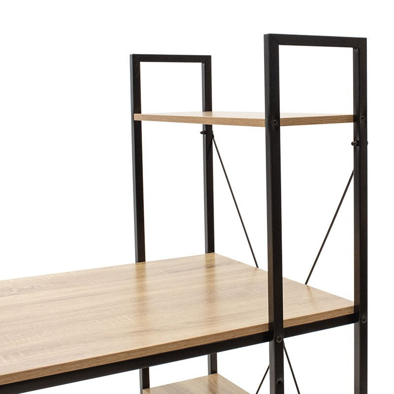 Bureau  réversible avec étagères chêne avec structure en métal noir 122x64x120cm