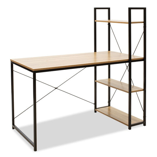 Bureau  réversible avec étagères chêne avec structure en métal noir 122x64x120cm