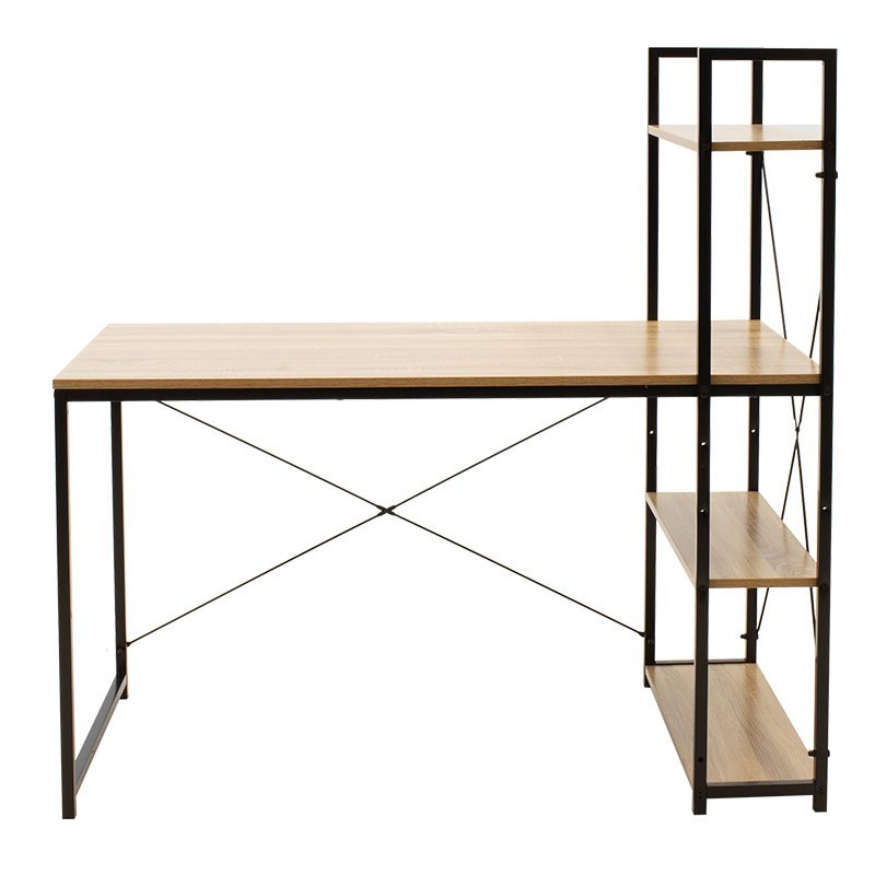 Bureau  réversible avec étagères chêne avec structure en métal noir 122x64x120cm