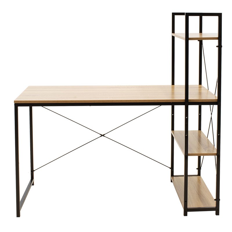 Bureau  réversible avec étagères chêne avec structure en métal noir 122x64x120cm