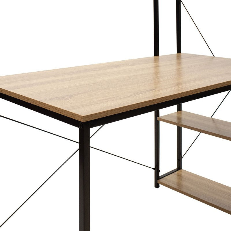 Bureau  réversible avec étagères chêne avec structure en métal noir 122x64x120cm