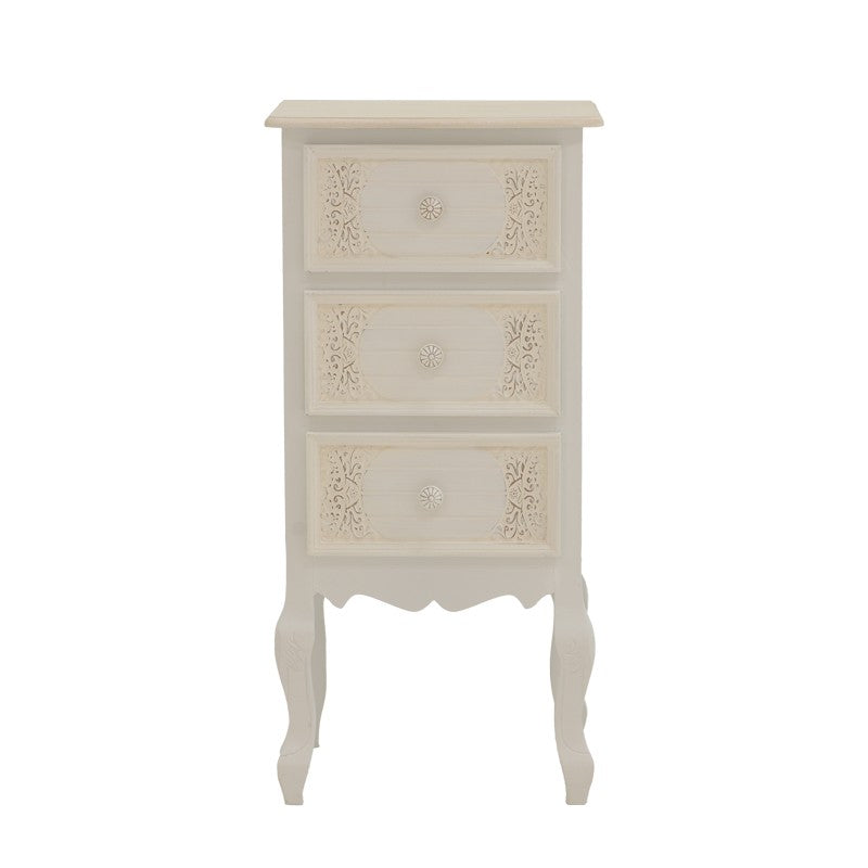 Table de chevet blanc antique bois 40x34,5x82 cm