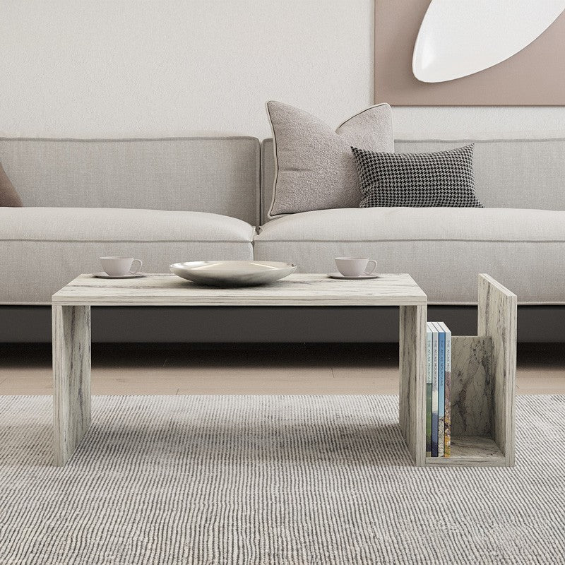 Table basse marbre blanc gris 86,8x50x32,4 cm