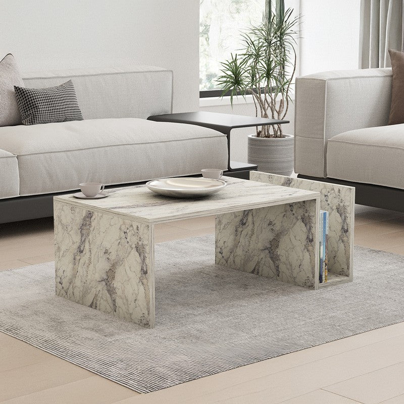 Table basse marbre blanc gris 86,8x50x32,4 cm
