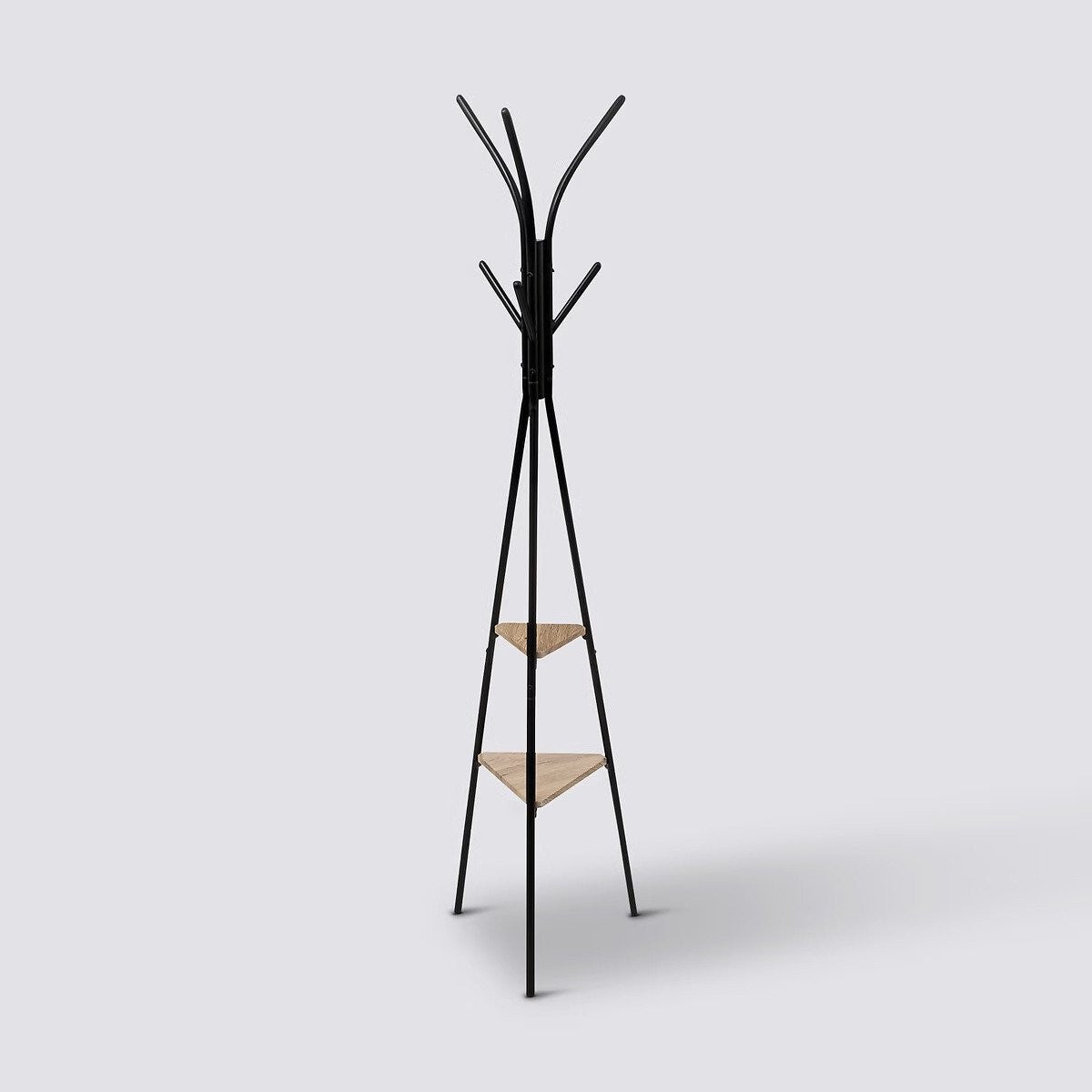 Porte manteau 6 tiges avec étagères bois  40x40x175 cm