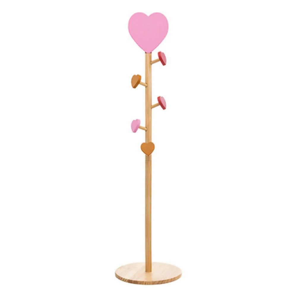 Porte manteau enfant en forme de cœur  35 x 135 cm bois rose