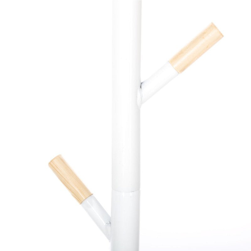 Porte manteau métal et bois 6 tiges  blanc 40x40x175,5 cm