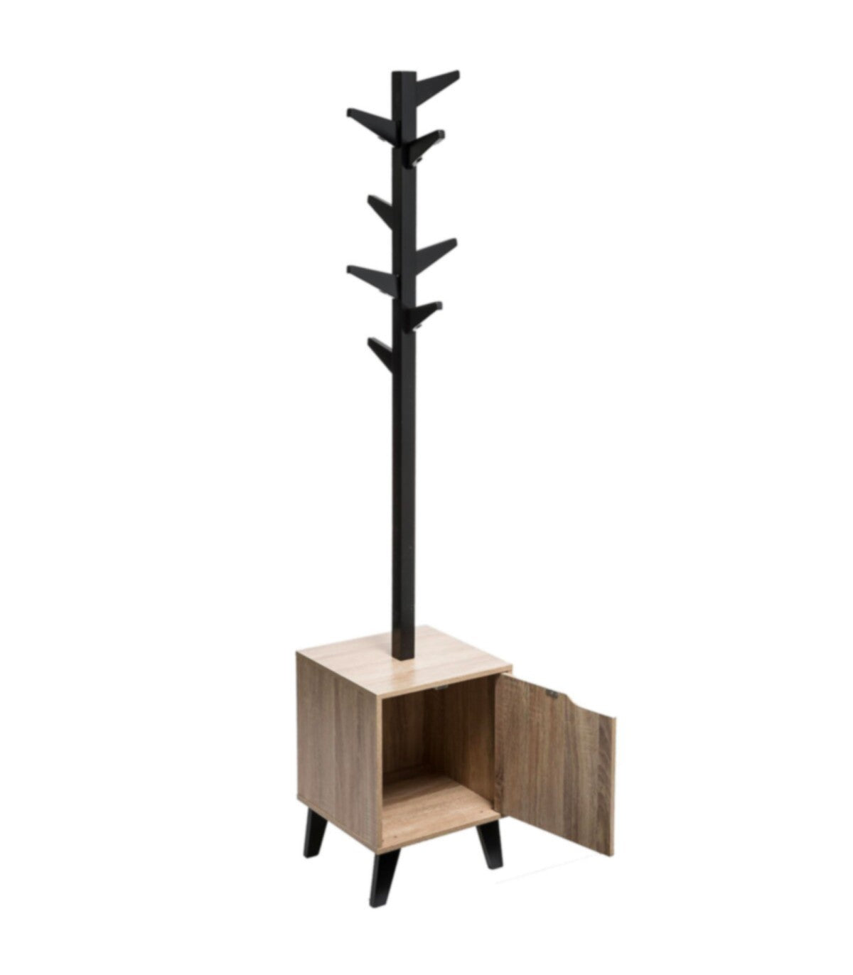 Porte manteaux 8 tiges caisson de rangement bois 34 x 32,5 x.168 cm