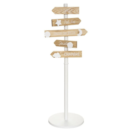 Porte manteau enfant panneau route 114 cm blanc bois