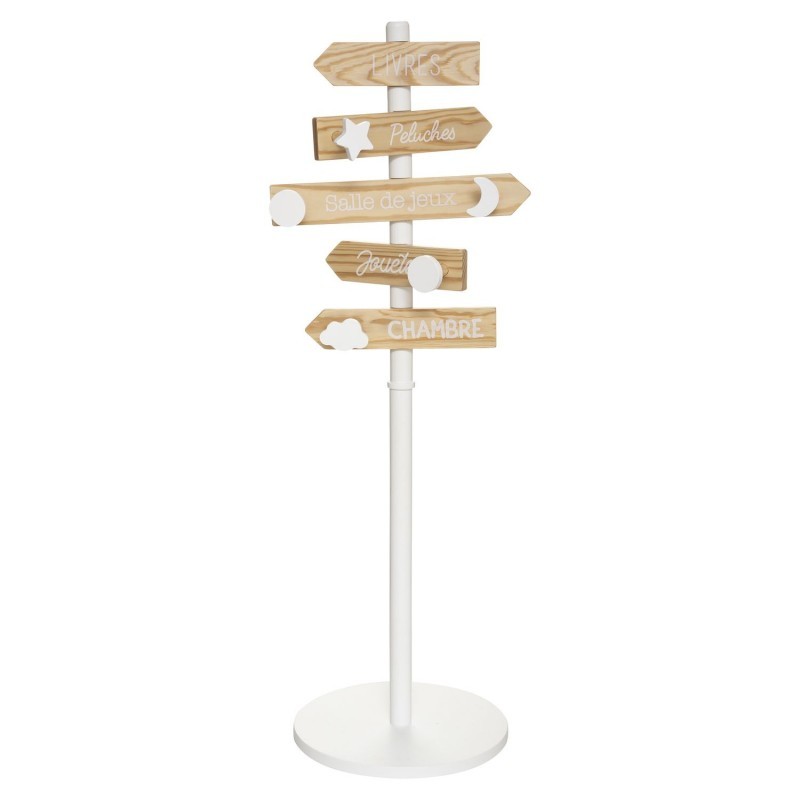 Porte manteau enfant panneau route 114 cm blanc bois