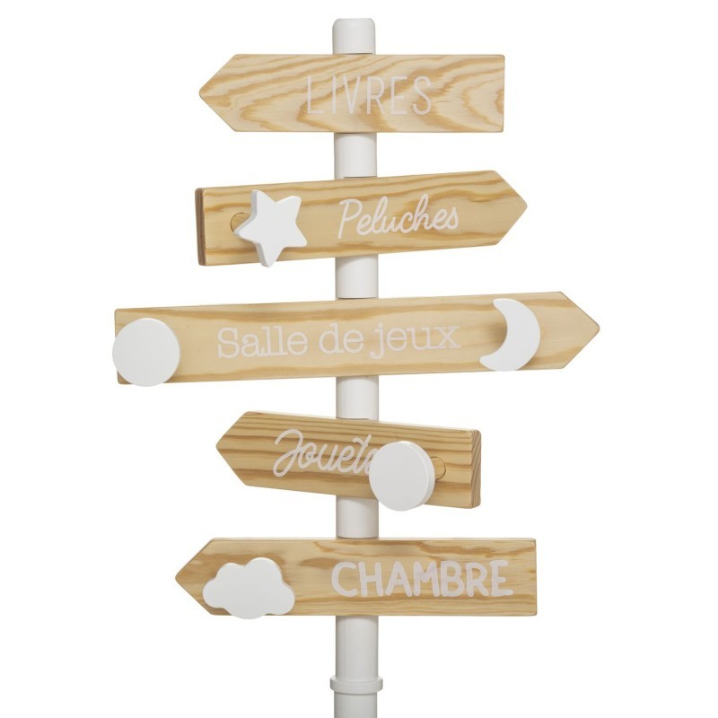 Porte manteau enfant panneau route 114 cm blanc bois