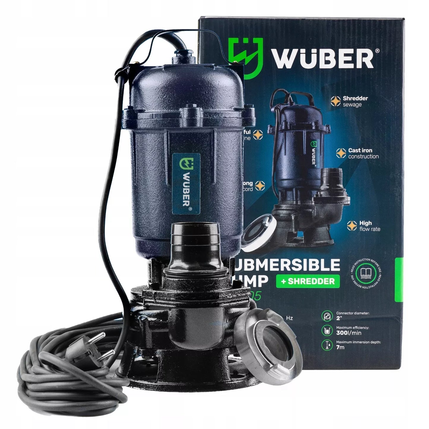 Pompe vide cave fosse septique avec broyeur d'eau + TUYAU 2'' 30M WUBER 2500 W 18000 l/h