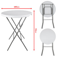 Table camping réception Mange Debout Pliable Diam 80cm X Hauteur 110cm Blanche