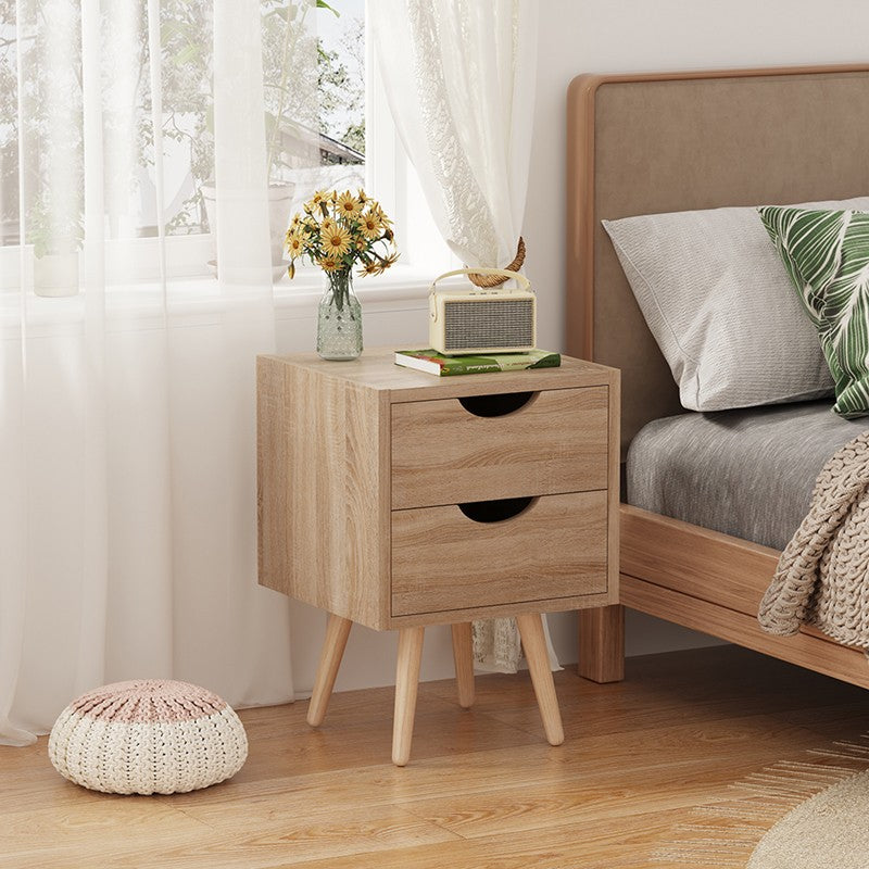 Table de chevet en bois marron 2 tiroirs 29,7x29,7x45 cm