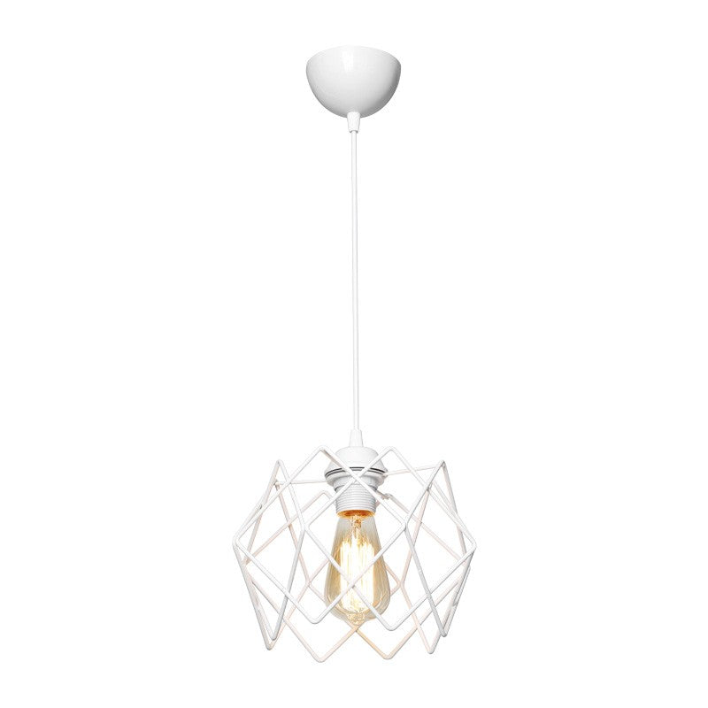 Suspension luminaire plafonnier E27 métal avec abat jour blanc 22x17 cm