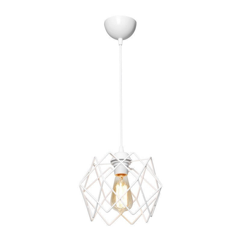 Suspension luminaire plafonnier E27 métal avec abat jour blanc 22x17 cm