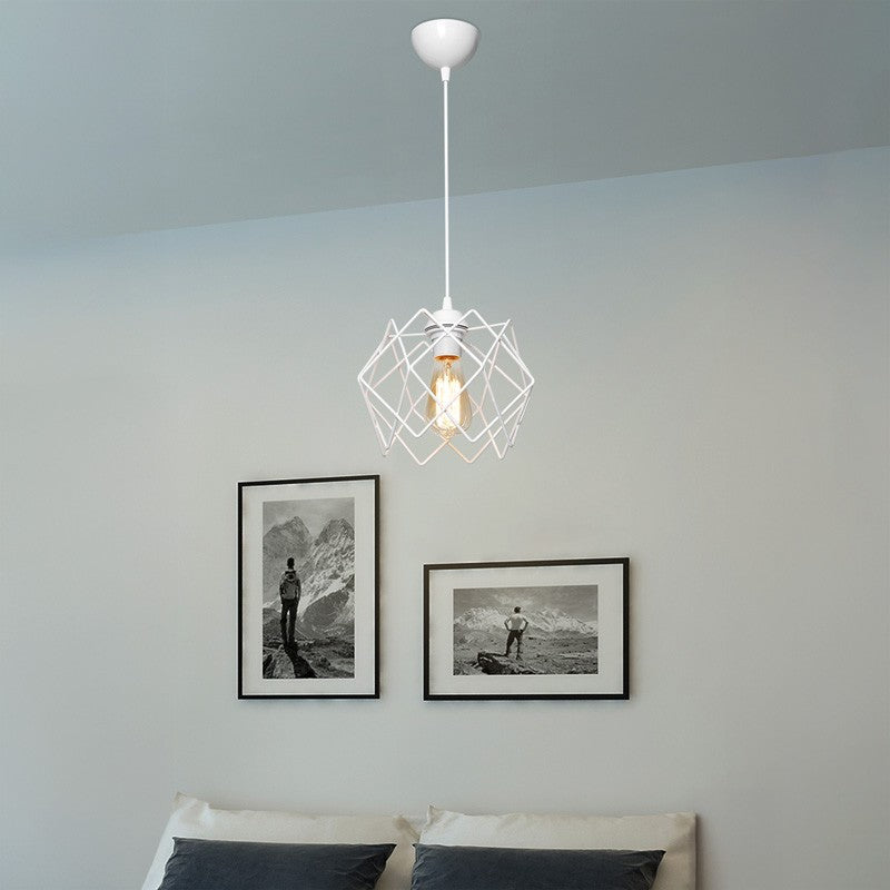 Suspension luminaire plafonnier E27 métal avec abat jour blanc 22x17 cm