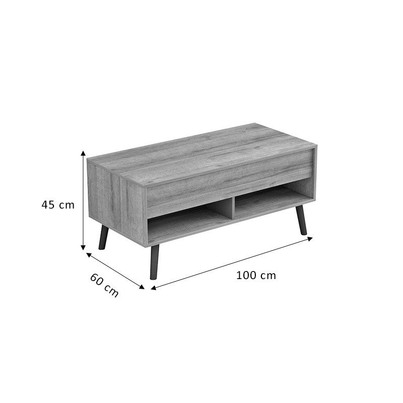 Table basse bois relevable 100x60x45 cm