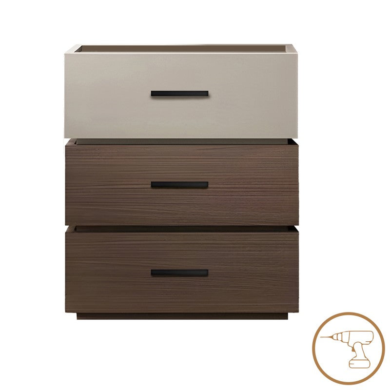 Table de chevet bois 3 tiroirs marron beige 60x40x66 cm