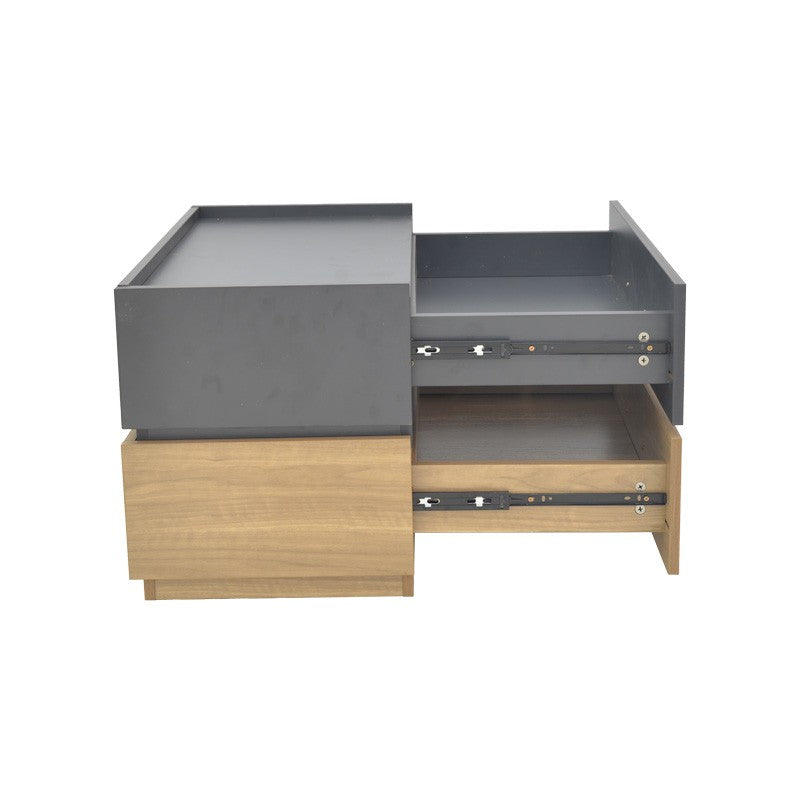 Table de chevet bois marron gris 2 tiroirs 60x40x44,5 cm