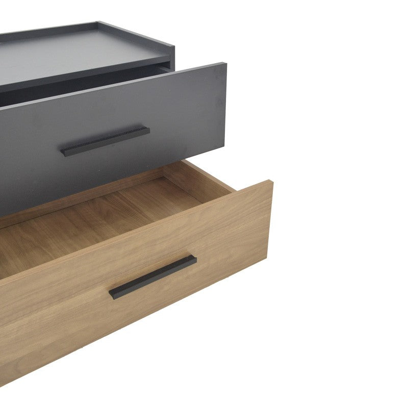 Table de chevet bois marron gris 2 tiroirs 60x40x44,5 cm