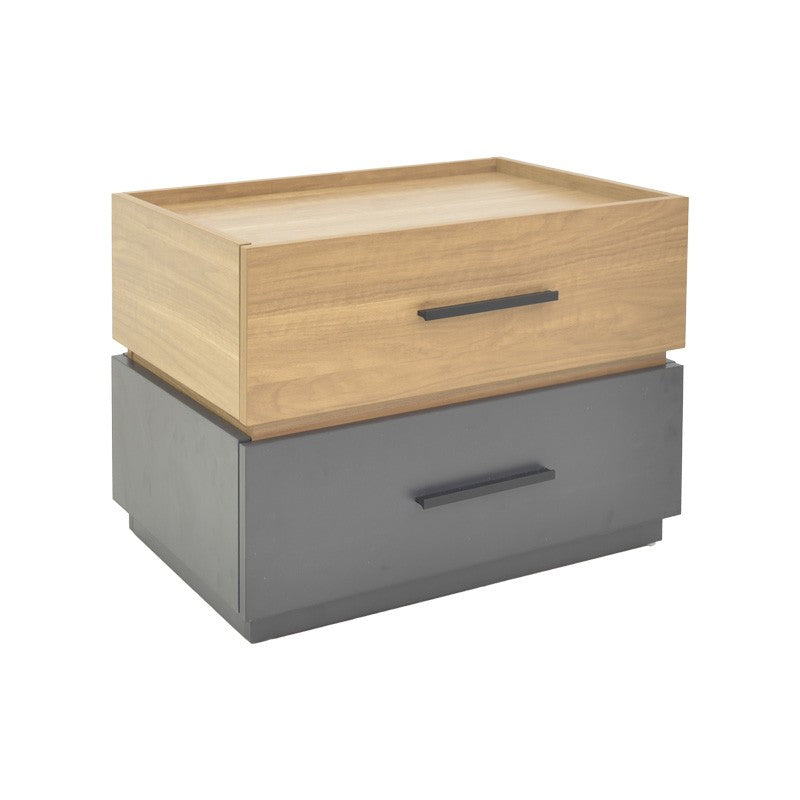 Table de chevet bois marron gris 2 tiroirs 60x40x44,5 cm