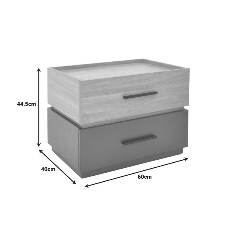 Table de chevet bois marron gris 2 tiroirs 60x40x44,5 cm