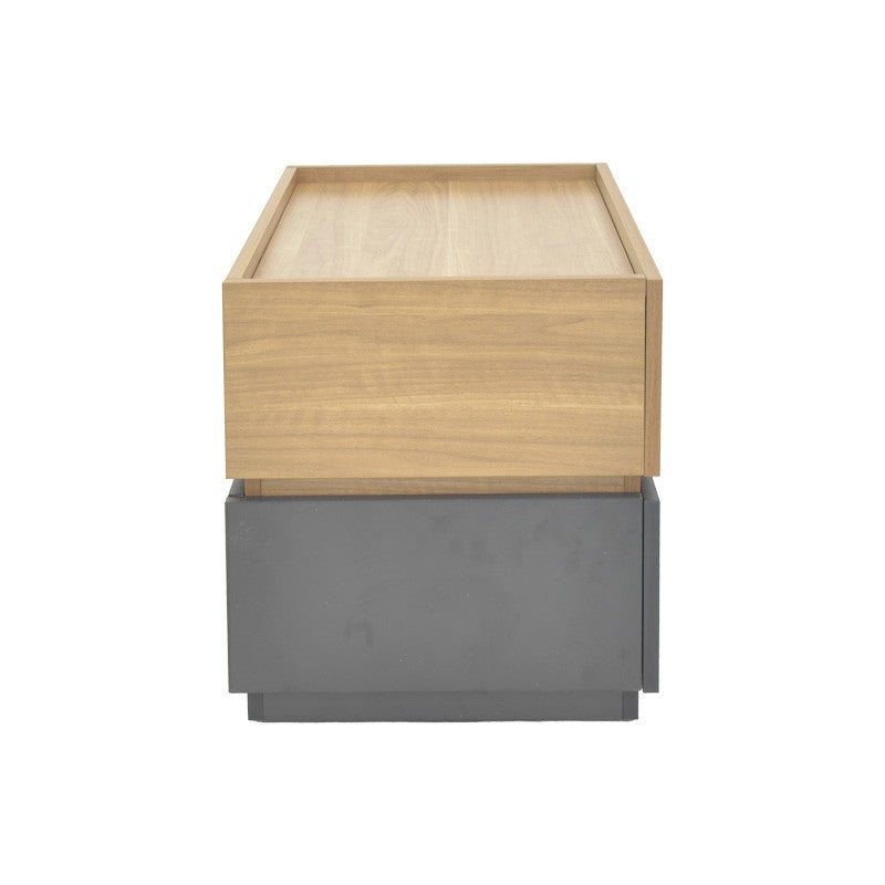 Table de chevet bois marron gris 2 tiroirs 60x40x44,5 cm