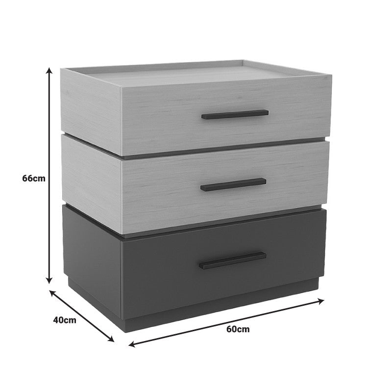 Table de chevet bois 3 tiroirs marron gris 60 x 40 x 66 cm