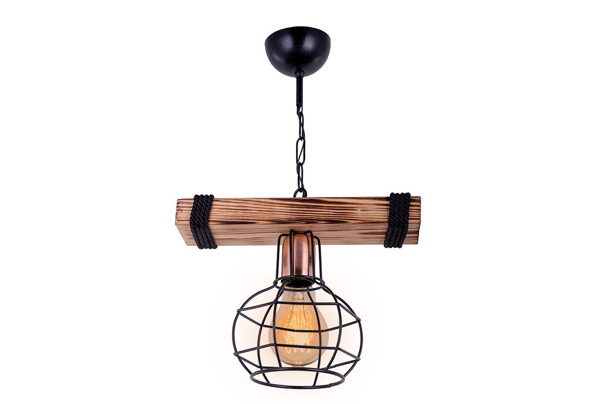 Suspension luminaire Plafonnier 1 lumière  E27 Bois-noir 28,5x15x50cm