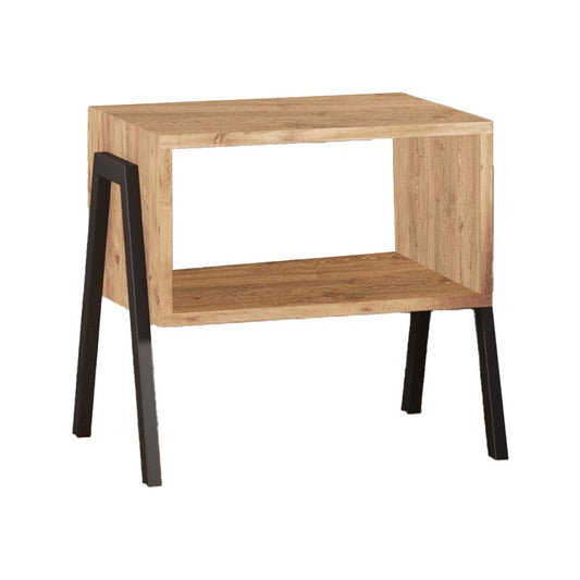 Table de chevet en bois avec pieds en métal noir marron 49x35x49 cm