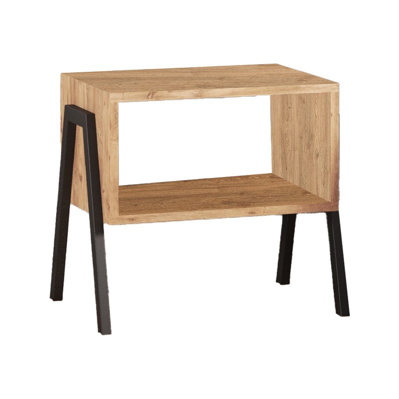 Table de chevet en bois avec pieds en métal noir marron 49x35x49 cm