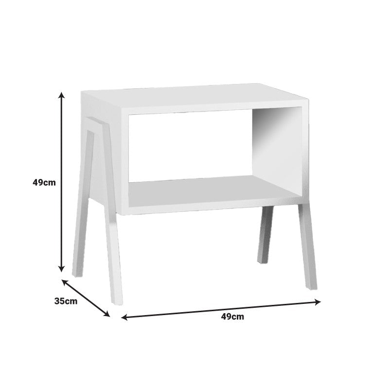 Table de chevet bois avec pieds en métal blanc 49x35x49 cm