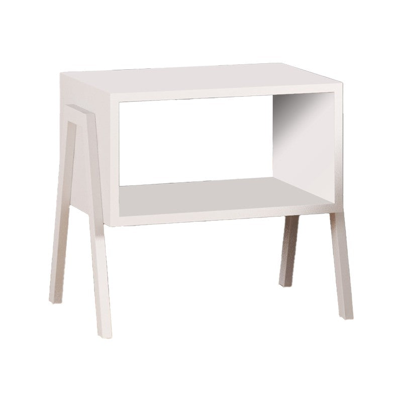 Table de chevet bois avec pieds en métal blanc 49x35x49 cm