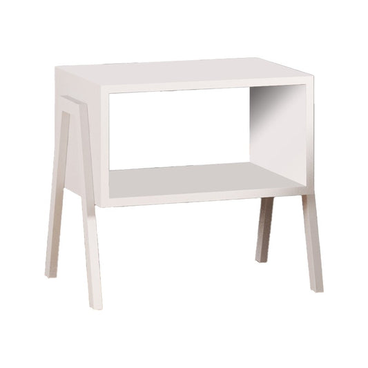 Table de chevet bois avec pieds en métal blanc 49x35x49 cm