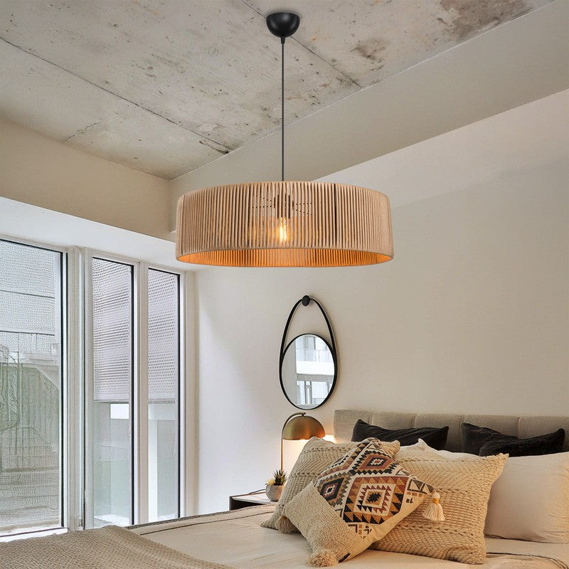 Suspension luminaire plafonnier E27 abat jour bois 55x20 cm