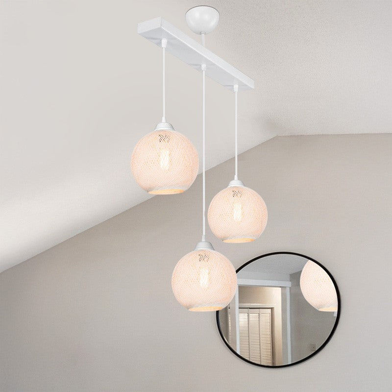 Suspension luminaire plafonnier trois lumières E27 blanche 50x18x85 cm