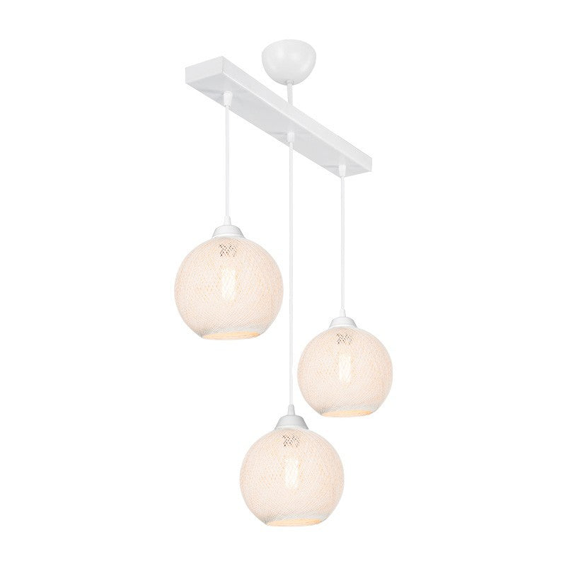 Suspension luminaire plafonnier trois lumières E27 blanche 50x18x85 cm