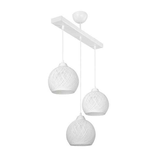 Suspension luminaire plafonnier trois lumières E27 blanche 50x18x85 cm