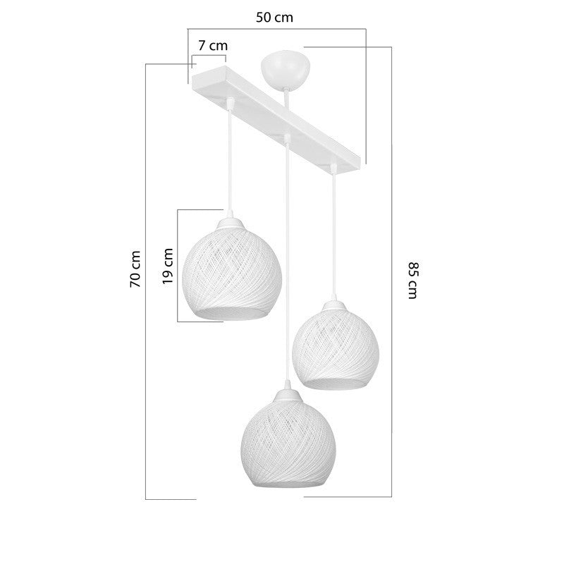 Suspension luminaire plafonnier trois lumières E27 blanche 50x18x85 cm