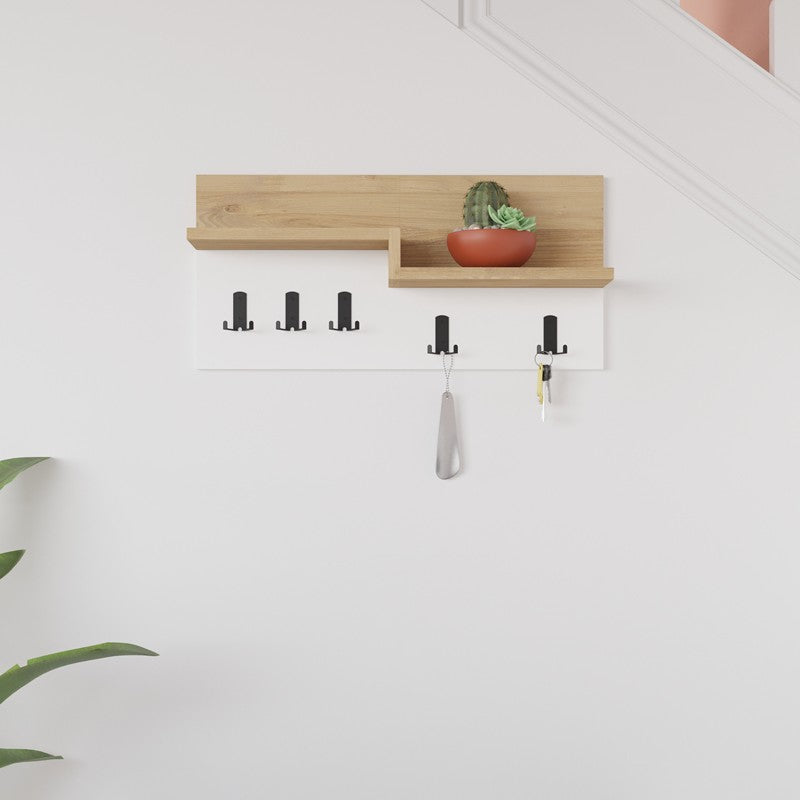 Porte manteau mural bois blanc 65x15x31 cm